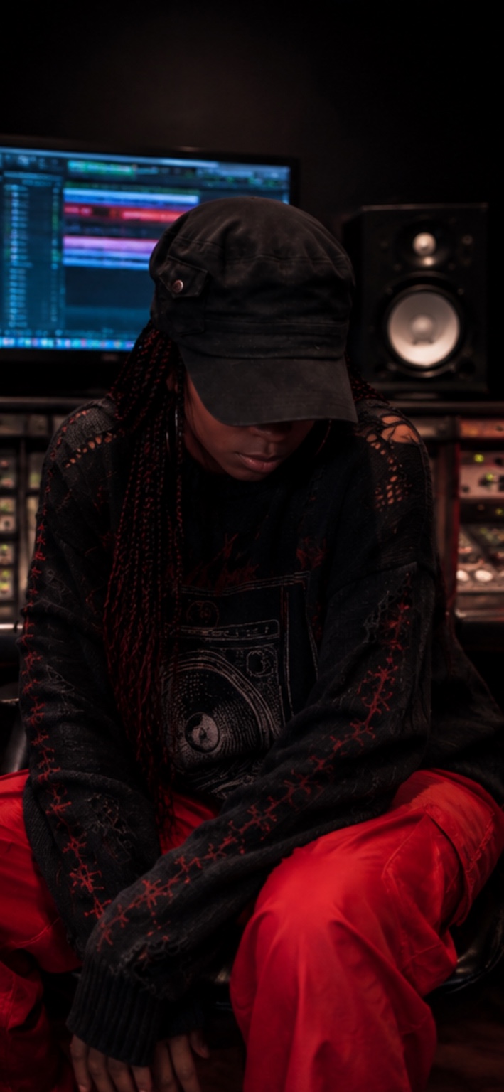 DaVyne Truth producing at a studio console